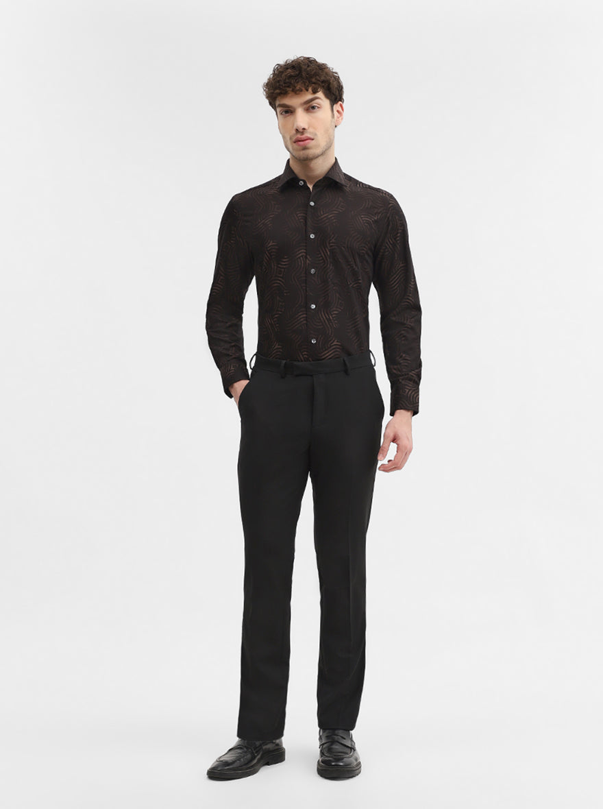 Brown & Black Printed Slim Fit Formal Shirt | JadeBlue Super Luxe