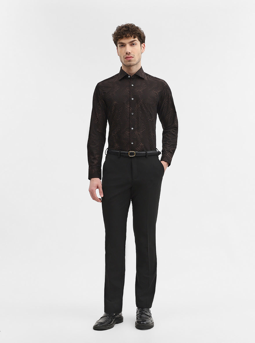Brown & Black Printed Slim Fit Formal Shirt | JadeBlue Super Luxe