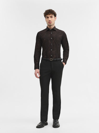 Brown & Black Printed Slim Fit Formal Shirt | JadeBlue Super Luxe