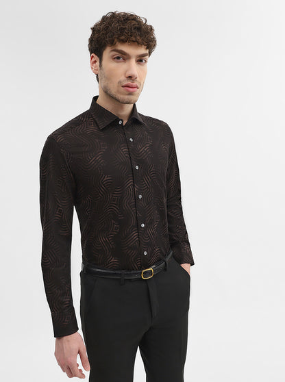 Brown & Black Printed Slim Fit Formal Shirt | JadeBlue Super Luxe