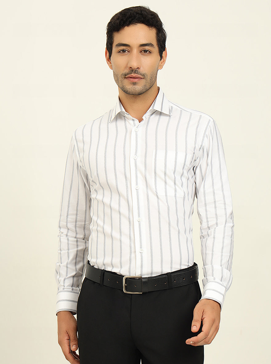 White & Black Striped Slim Fit Formal Shirt | Metal
