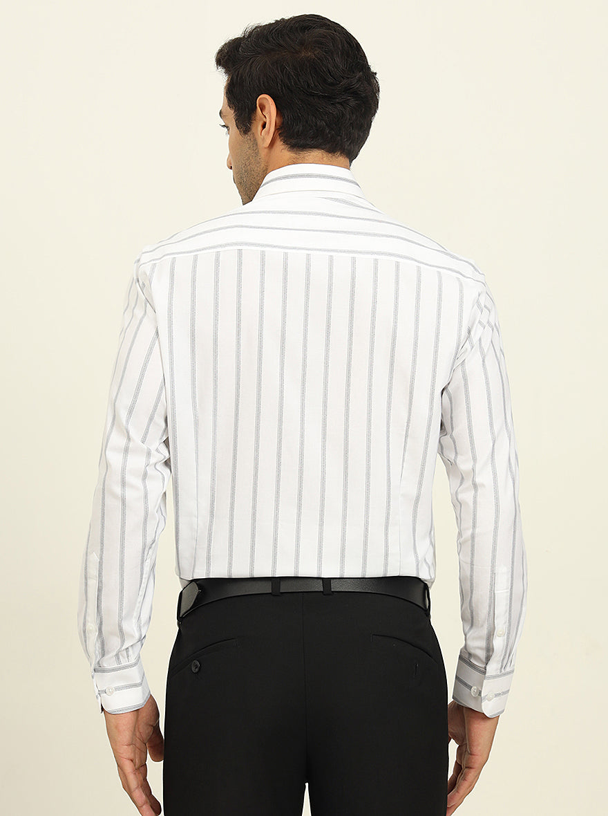 White & Black Striped Slim Fit Formal Shirt | Metal