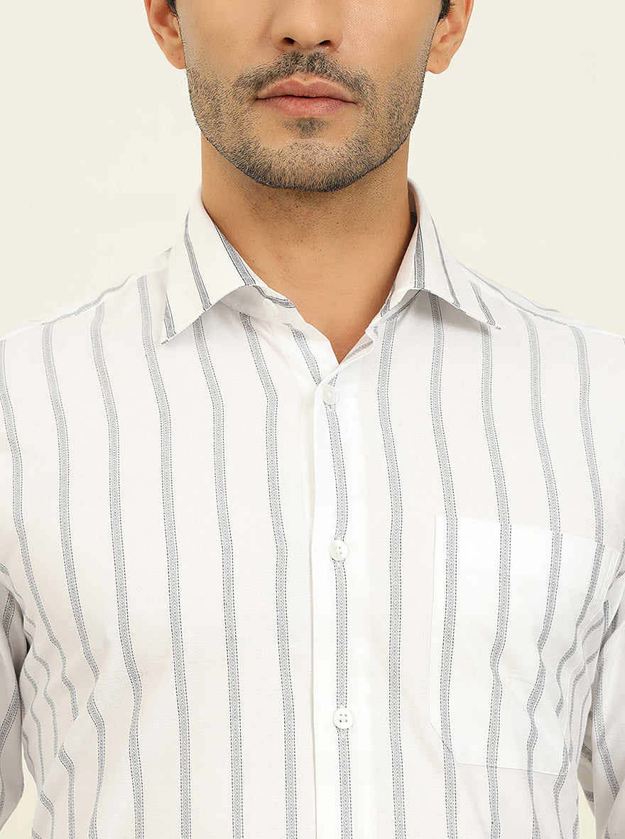 White & Black Striped Slim Fit Formal Shirt | Metal