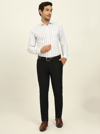 White & Black Striped Slim Fit Formal Shirt | Metal