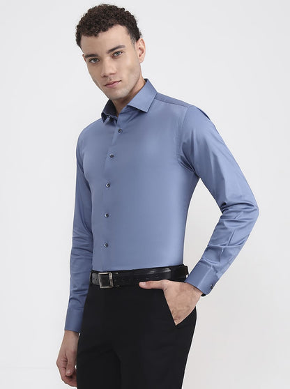Sea Blue Solid Slim Fit Party Wear Shirt | Wyre