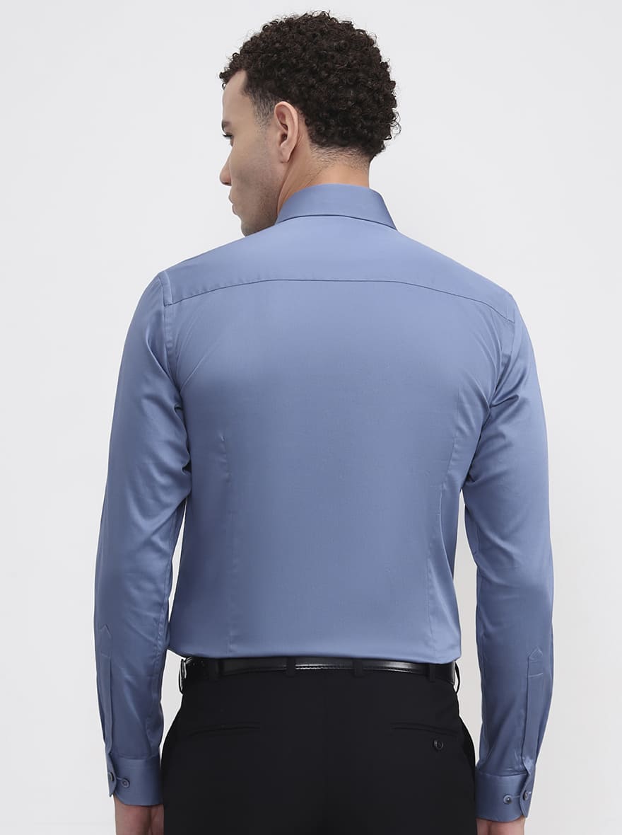 Sea Blue Solid Slim Fit Party Wear Shirt | Wyre