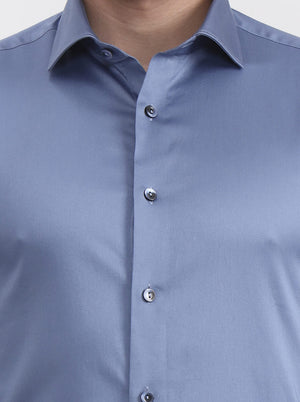 Sea Blue Solid Slim Fit Party Wear Shirt | Wyre