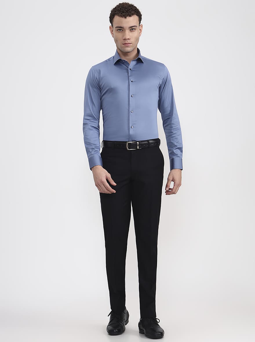 Sea Blue Solid Slim Fit Party Wear Shirt | Wyre