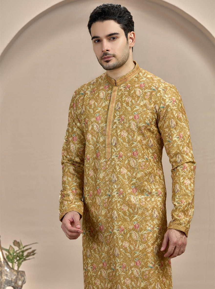 Mustard Printed Kurta Pajama | Virasana