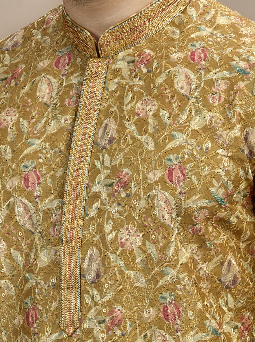 Mustard Printed Kurta Pajama | Virasana
