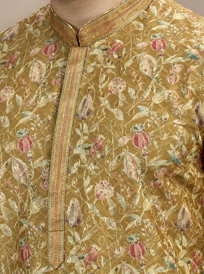 Mustard Printed Kurta Pajama | Virasana