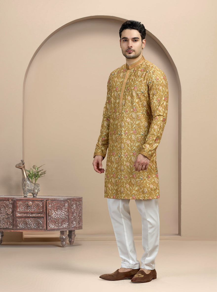 Mustard Printed Kurta Pajama | Virasana