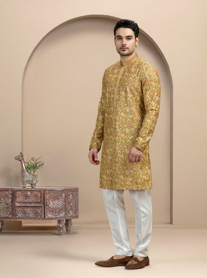 Mustard Printed Kurta Pajama | Virasana