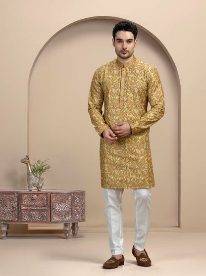 Mustard Printed Kurta Pajama | Virasana