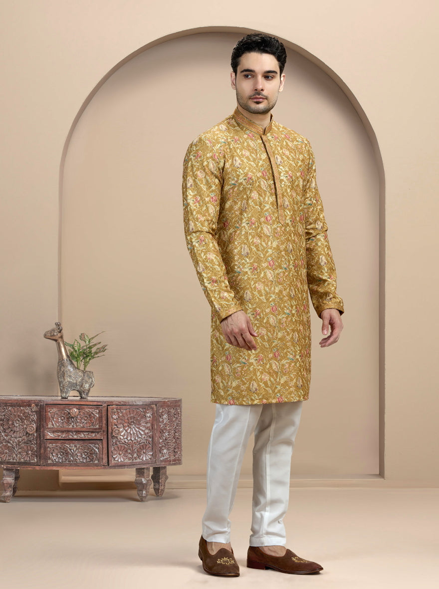 Mustard Printed Kurta Pajama | Virasana