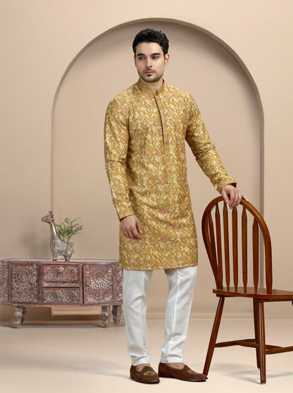 Mustard Printed Kurta Pajama | Virasana