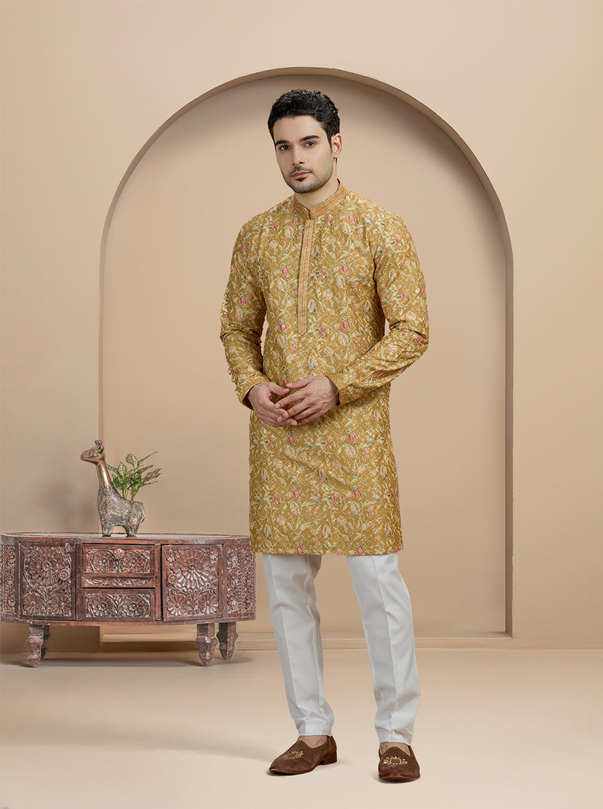 Mustard Printed Kurta Pajama | Virasana