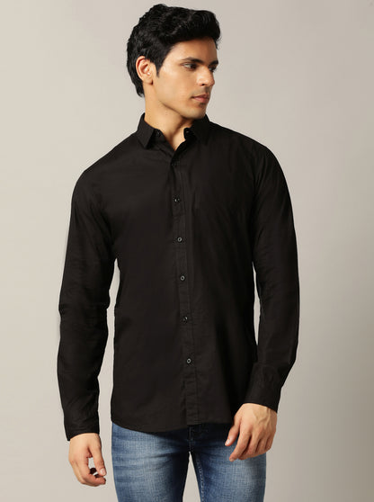 Black Solid Slim Fit Casual Shirt | JadeBlue