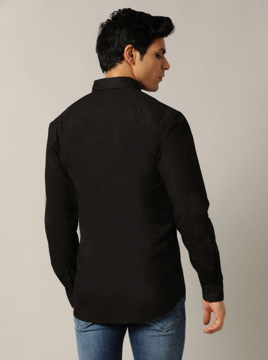 Black Solid Slim Fit Casual Shirt | JadeBlue
