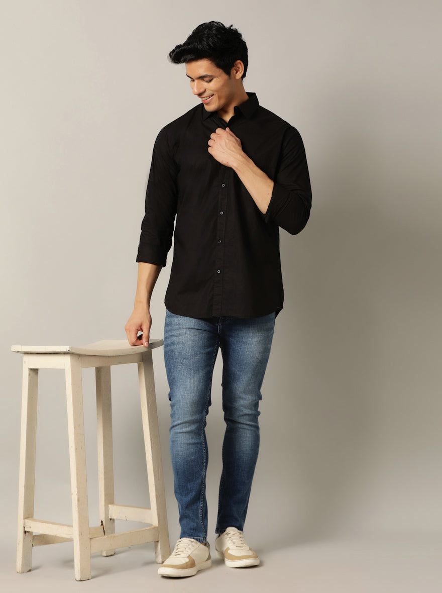 Black Solid Slim Fit Casual Shirt | JadeBlue