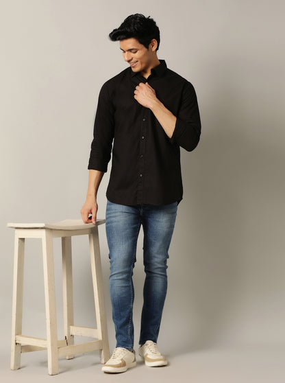 Black Solid Slim Fit Casual Shirt | JadeBlue
