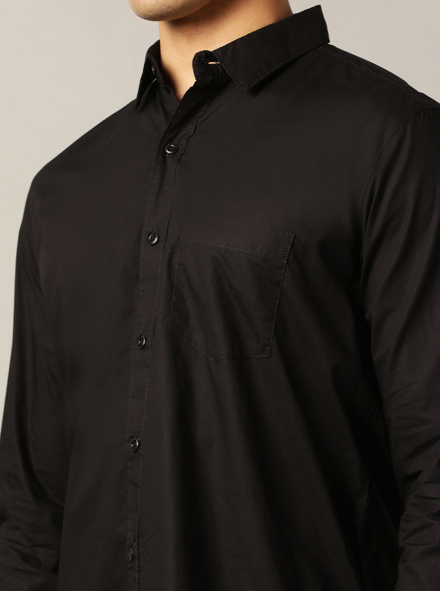 Black Solid Slim Fit Casual Shirt | JadeBlue