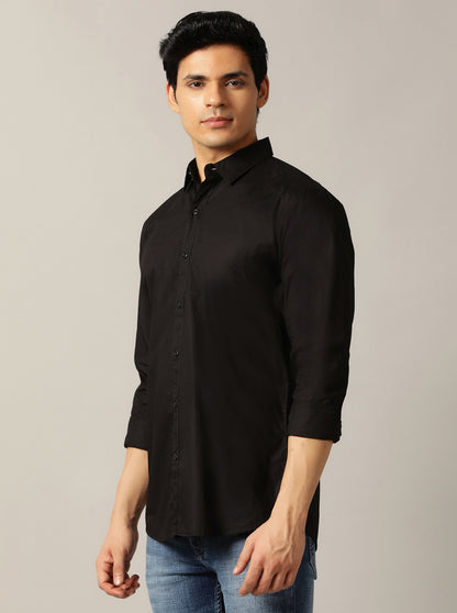 Black Solid Slim Fit Casual Shirt | JadeBlue
