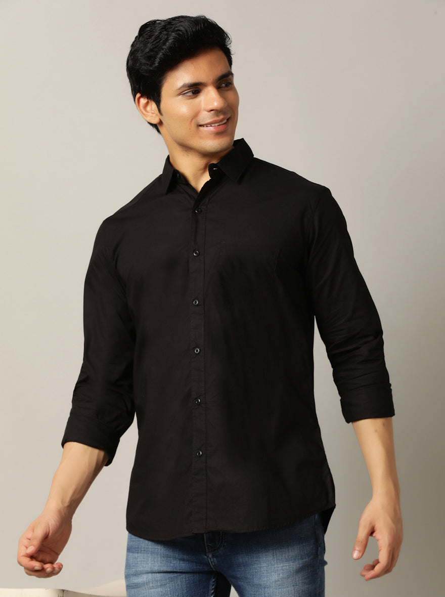 Black Solid Slim Fit Casual Shirt | JadeBlue