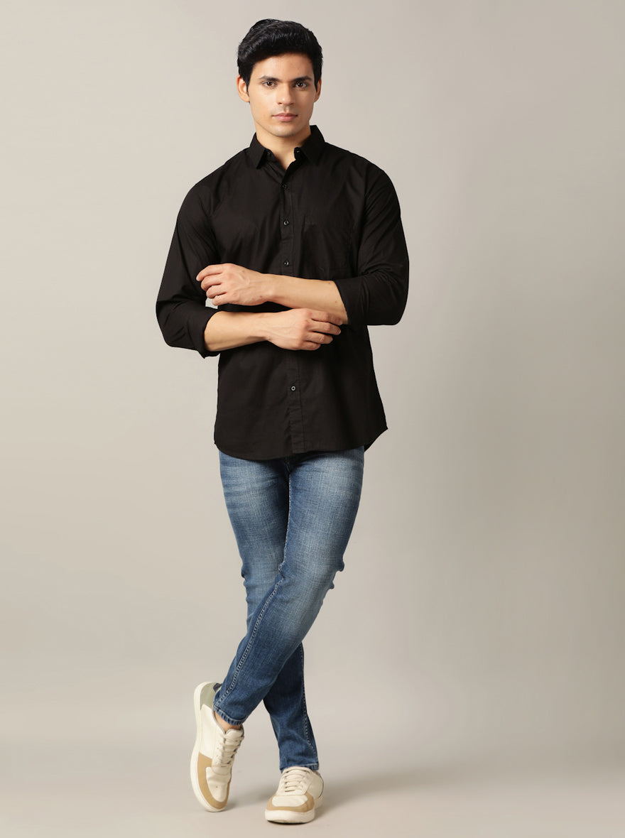 Black Solid Slim Fit Casual Shirt | JadeBlue