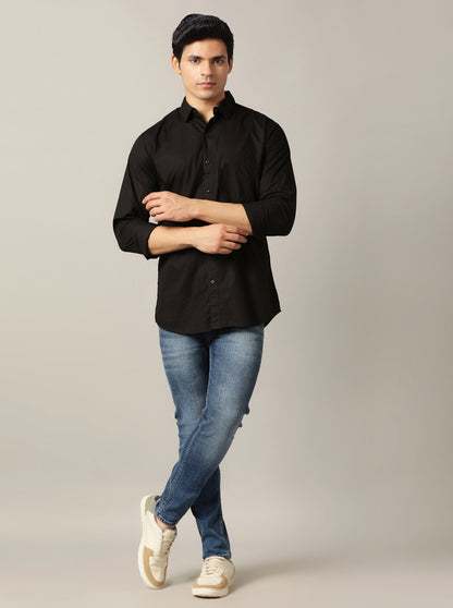 Black Solid Slim Fit Casual Shirt | JadeBlue