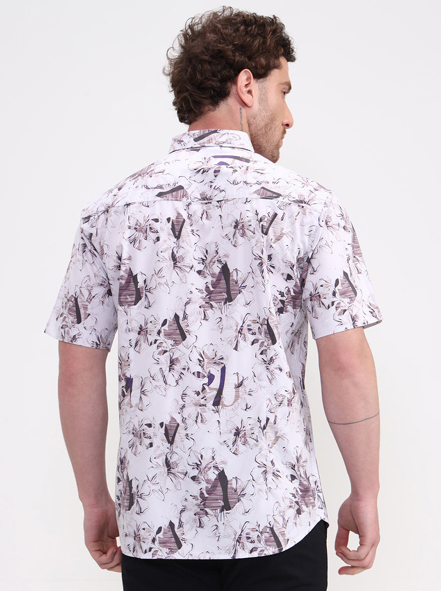 Light Grey Printed Slim Fit Casual Shirt | Greenfibre