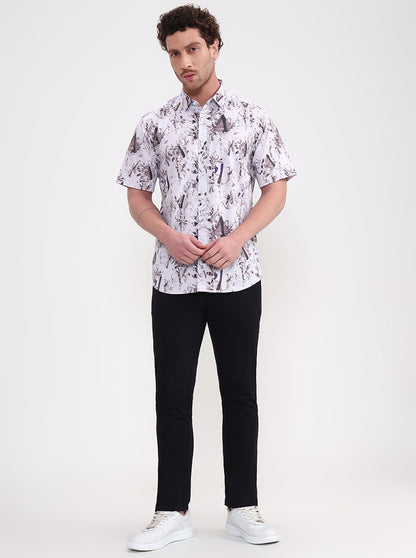 Light Grey Printed Slim Fit Casual Shirt | Greenfibre