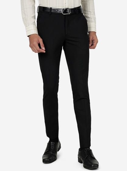Black Solid Super Slim Fit Formal Trouser | JadeBlue Youth