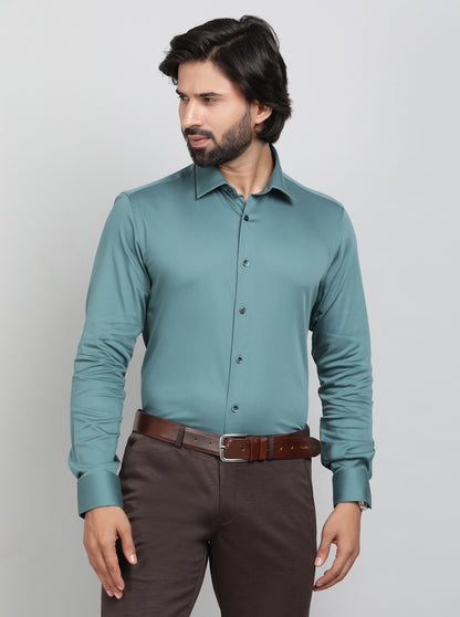 Green Solid Slim Fit Party Wear Shirt | Wyre