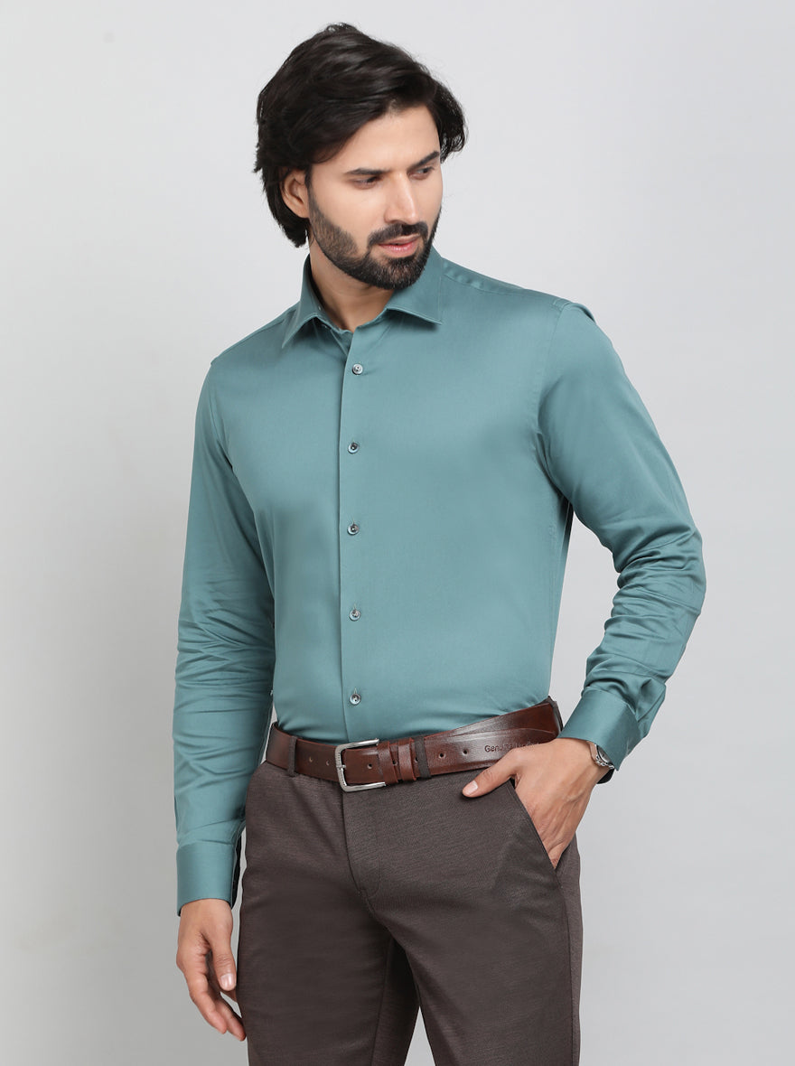 Green Solid Slim Fit Party Wear Shirt | Wyre