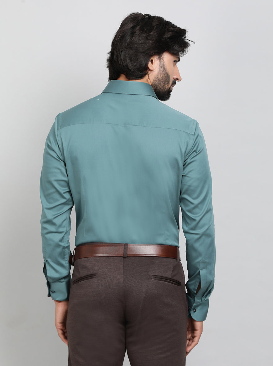 Green Solid Slim Fit Party Wear Shirt | Wyre