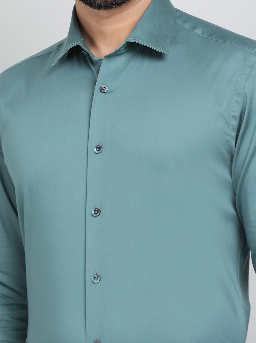 Green Solid Slim Fit Party Wear Shirt | Wyre