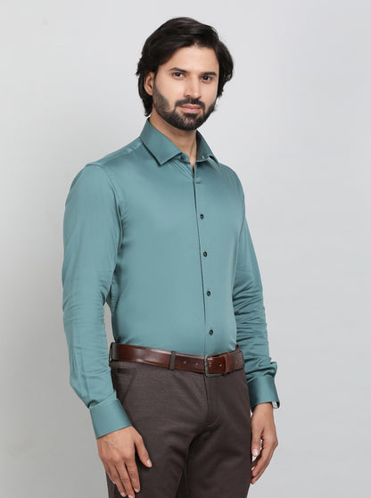 Green Solid Slim Fit Party Wear Shirt | Wyre