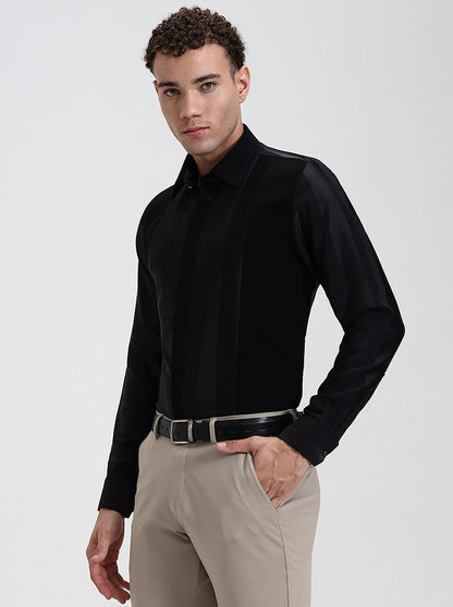 Black Striped Slim Fit Party Wear Shirt | Wyre