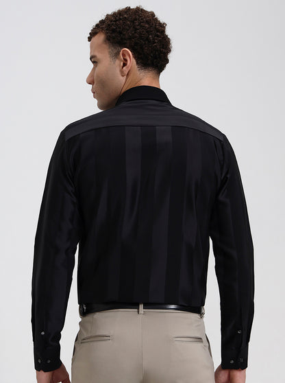 Black Striped Slim Fit Party Wear Shirt | Wyre
