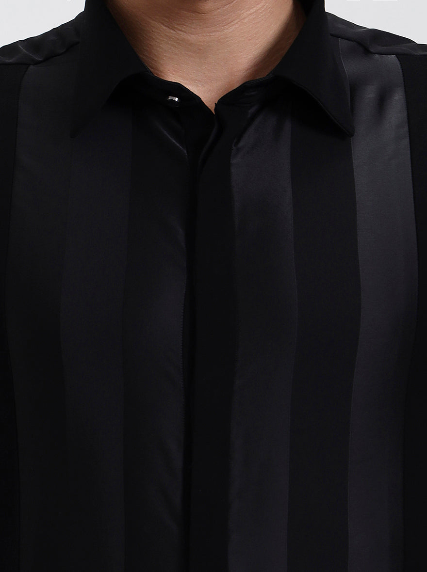 Black Striped Slim Fit Party Wear Shirt | Wyre