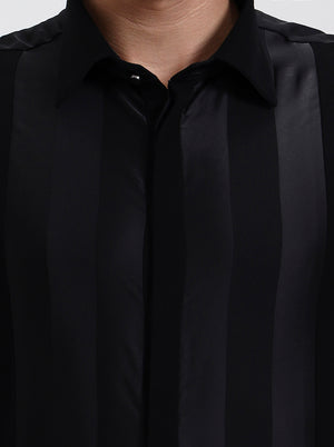 Black Striped Slim Fit Party Wear Shirt | Wyre
