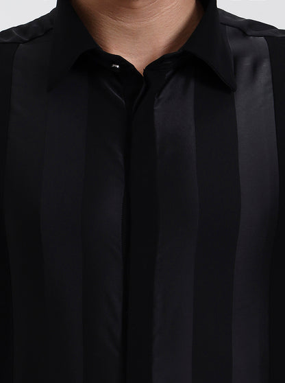 Black Striped Slim Fit Party Wear Shirt | Wyre