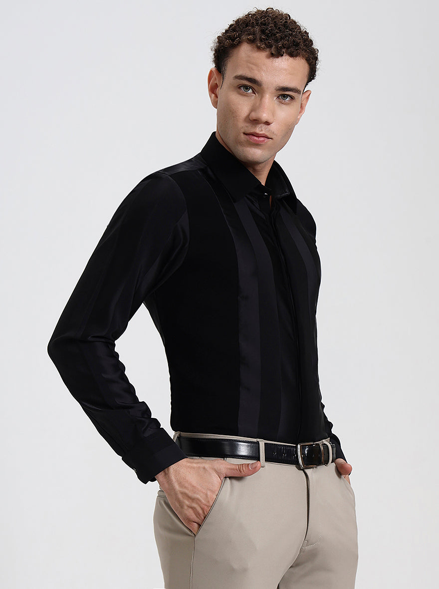 Black Striped Slim Fit Party Wear Shirt | Wyre