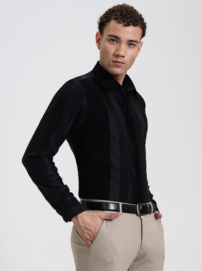 Black Striped Slim Fit Party Wear Shirt | Wyre