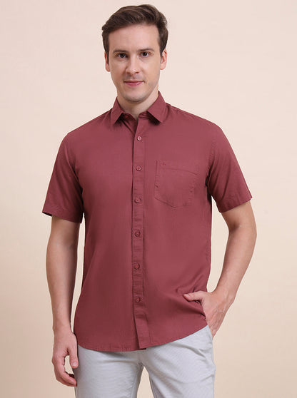Desert Pink Solid Tailored Fit Semi Casual Shirt | JadeBlue