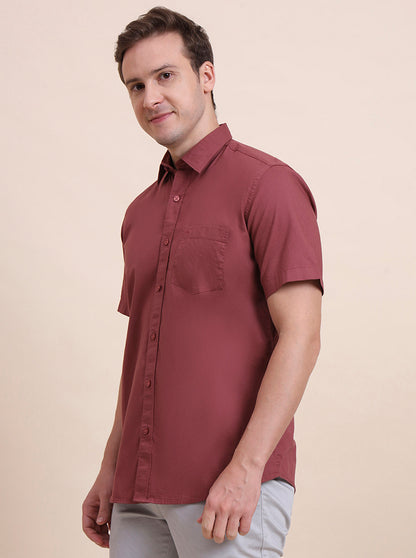 Desert Pink Solid Tailored Fit Semi Casual Shirt | JadeBlue