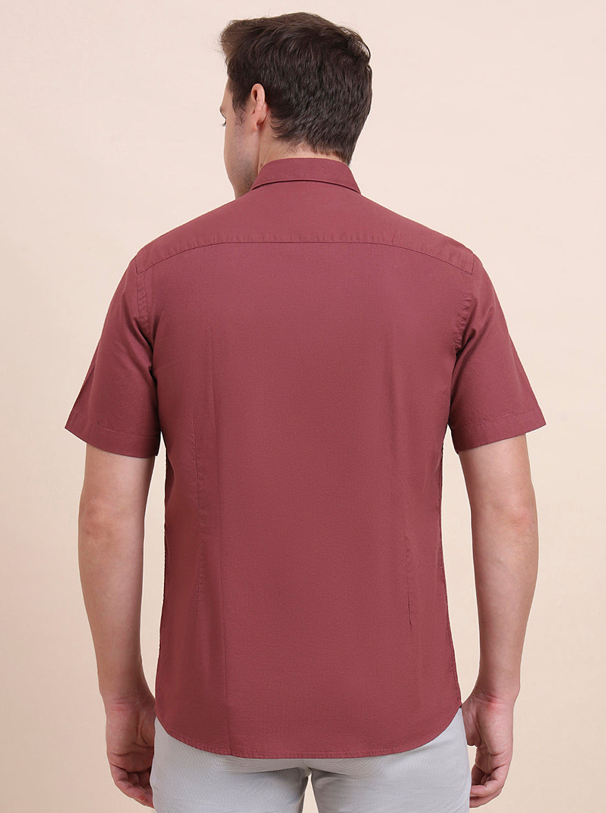 Desert Pink Solid Tailored Fit Semi Casual Shirt | JadeBlue