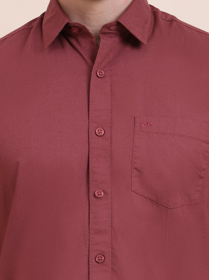 Desert Pink Solid Tailored Fit Semi Casual Shirt | JadeBlue