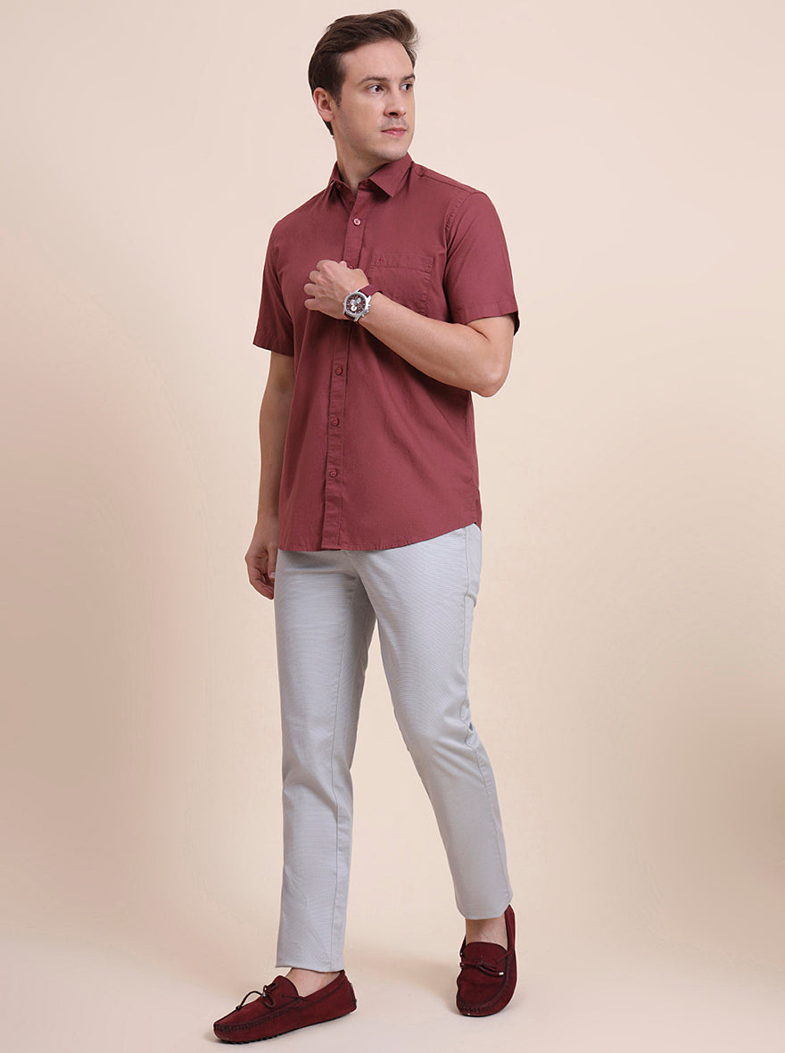 Desert Pink Solid Tailored Fit Semi Casual Shirt | JadeBlue
